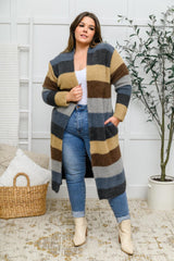 Fuzzy Longline Cardigan In Blue & Cocoa Womens Ave Shops   