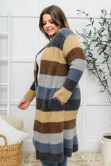 Fuzzy Longline Cardigan In Blue & Cocoa Womens Ave Shops   