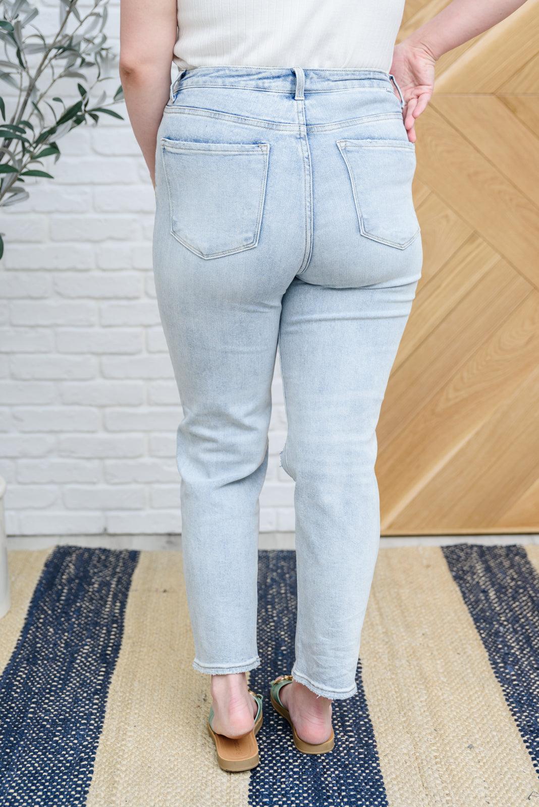 Good Karma Light Wash Distressed Jeans - Risen Womens Ave Shops   