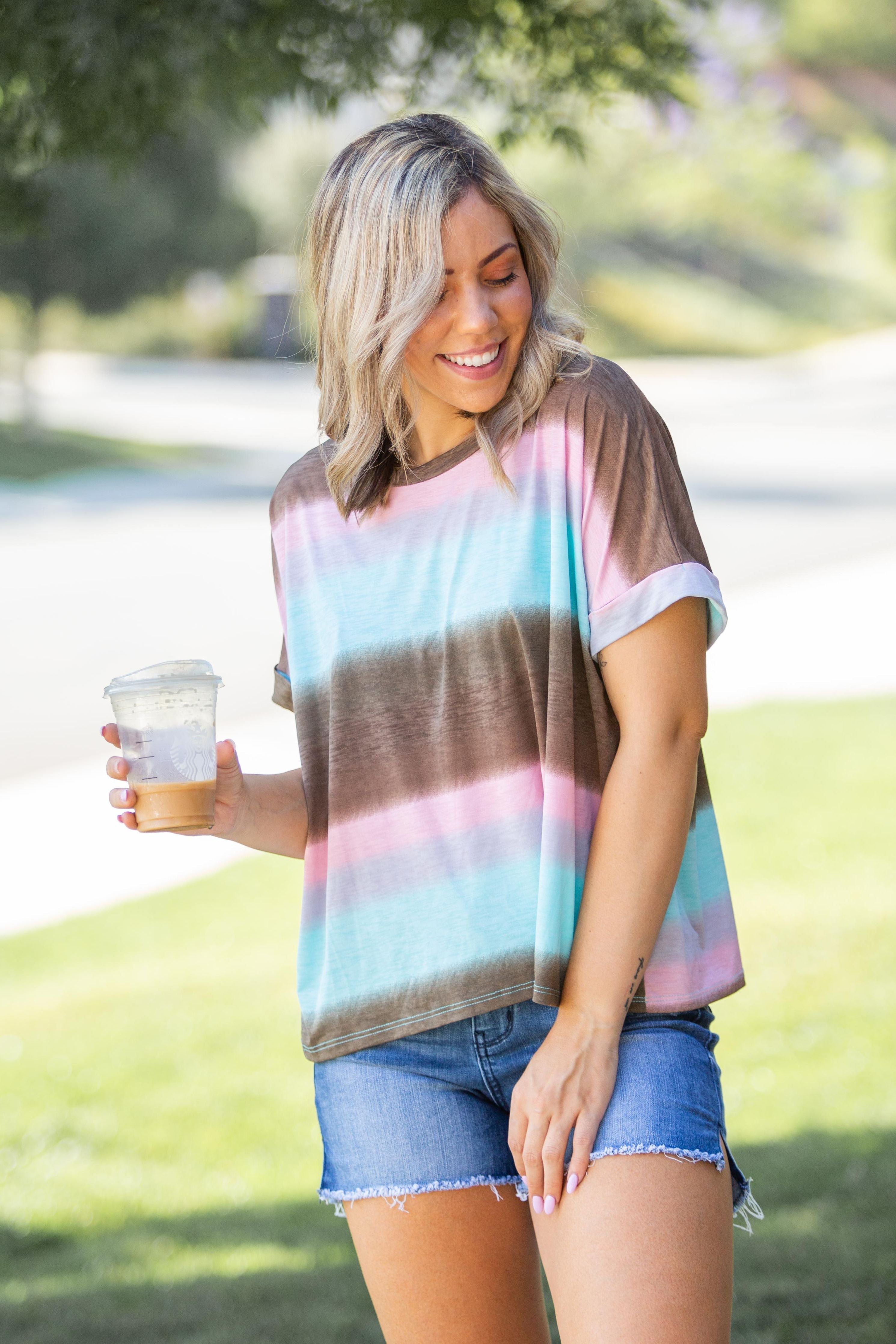 Gradiently Striped Boxy Tee Giftmas Boutique Simplified   
