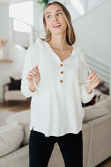 Happier Now Henley Hoodie in Ivory Womens Ave Shops   