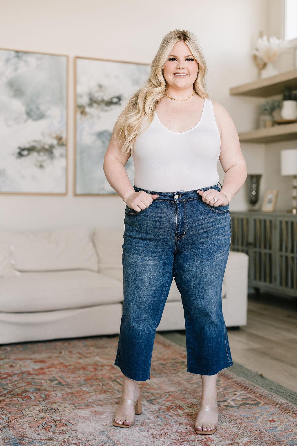 Belted High Rise Wide Leg Crop Jeans Plus Size