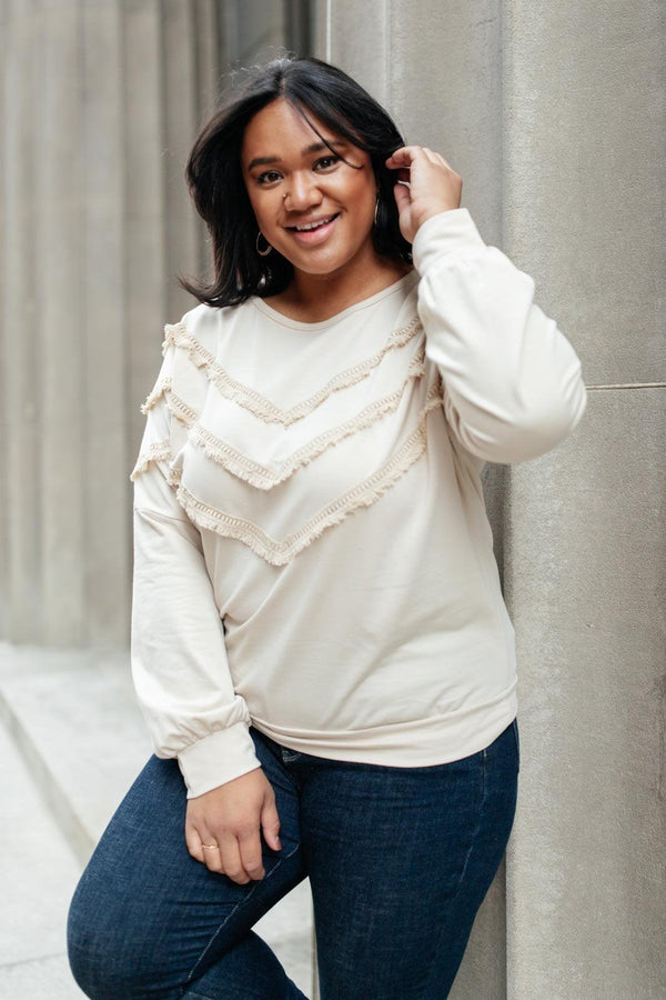 Into The Fringe Top in Beige Womens Ave Shops   