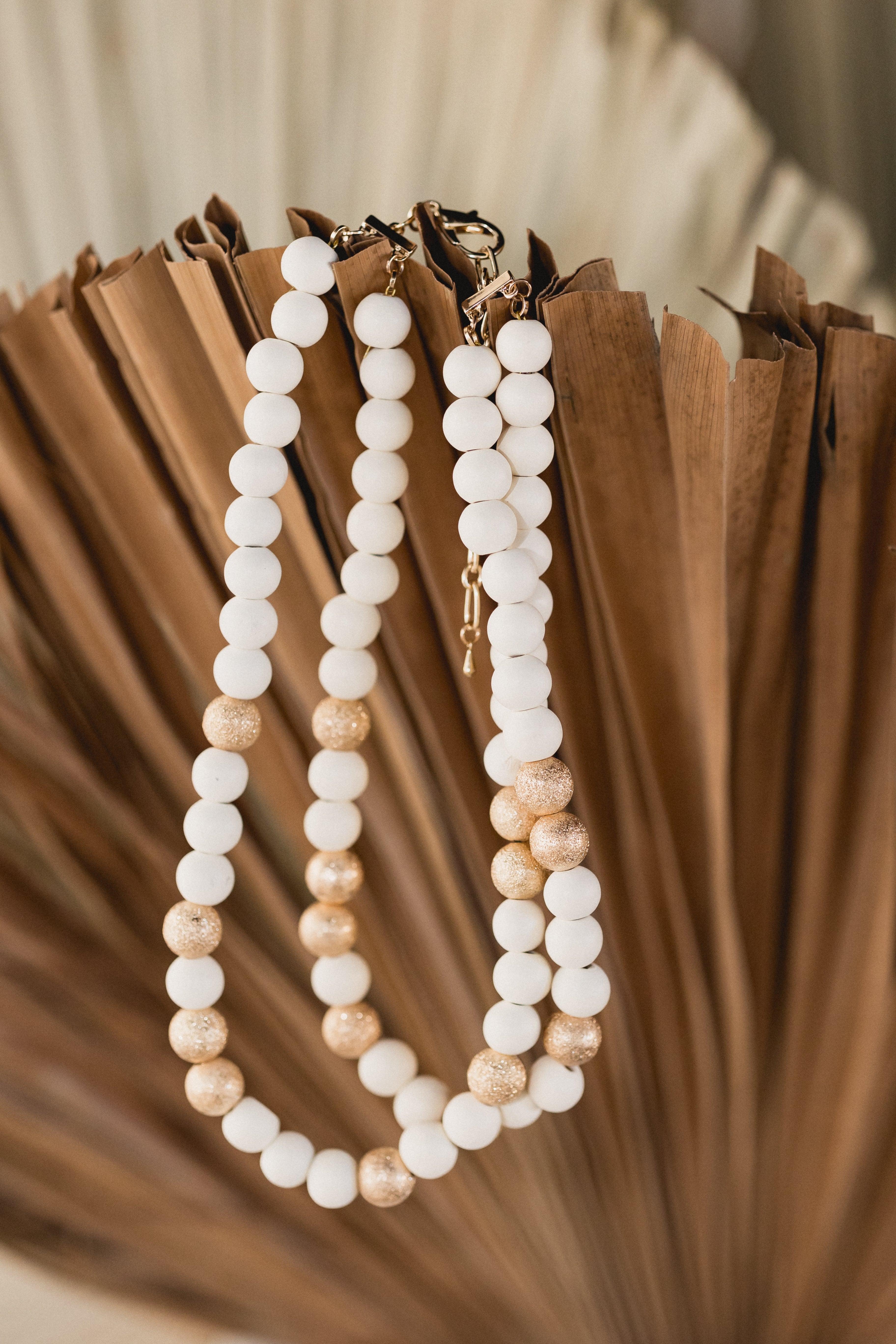 Ivory & Gold Beaded Necklace  Boutique Simplified   