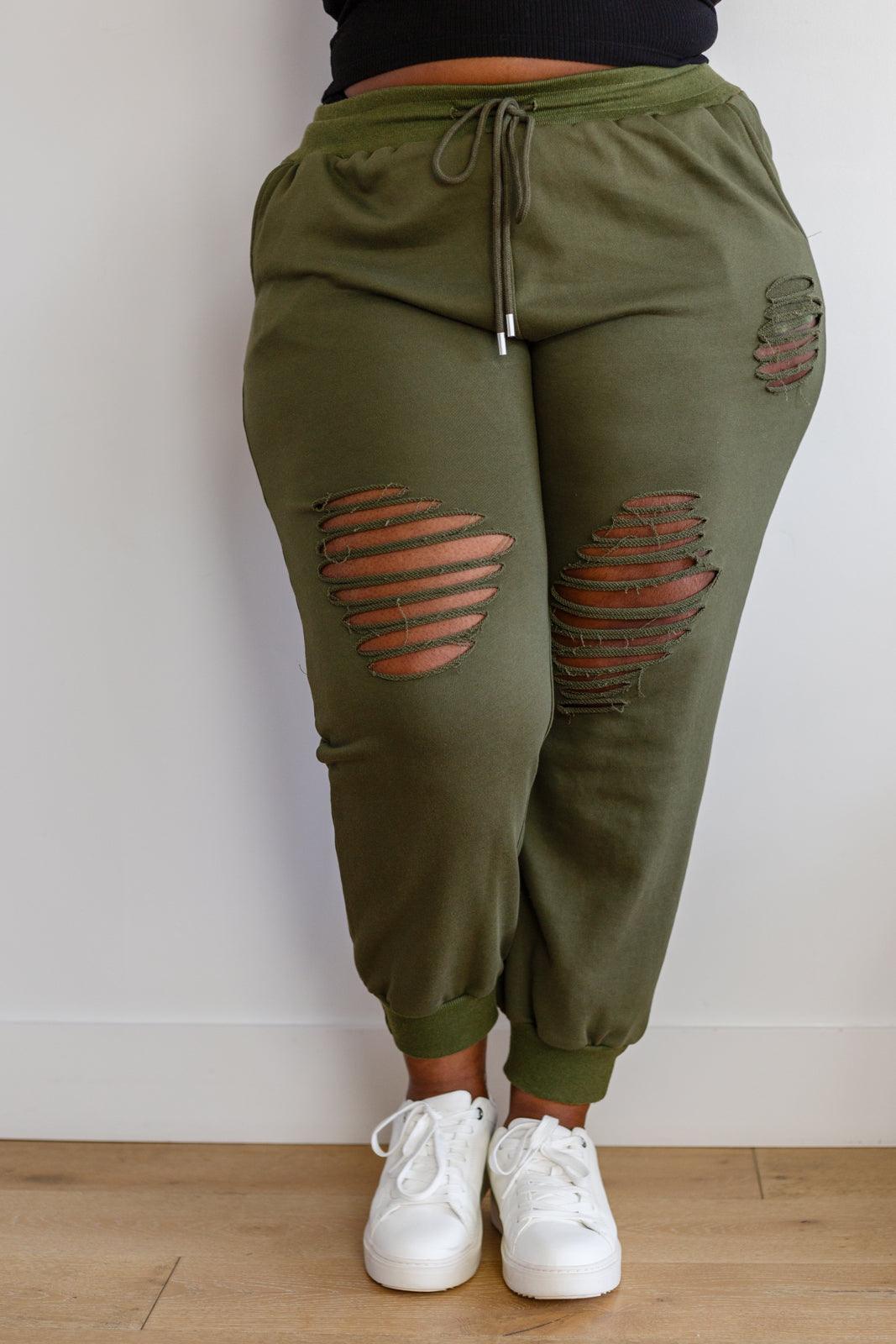 Kick Back Distressed Joggers in Olive Womens Ave Shops   