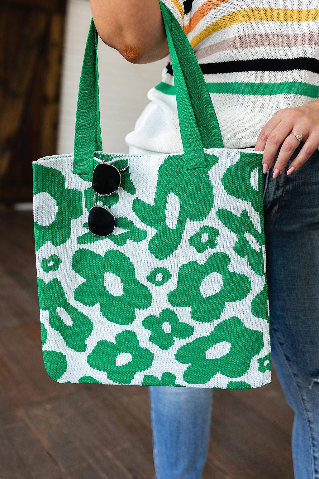 Lazy Daisy Knit Bag in Green Womens Ave Shops   