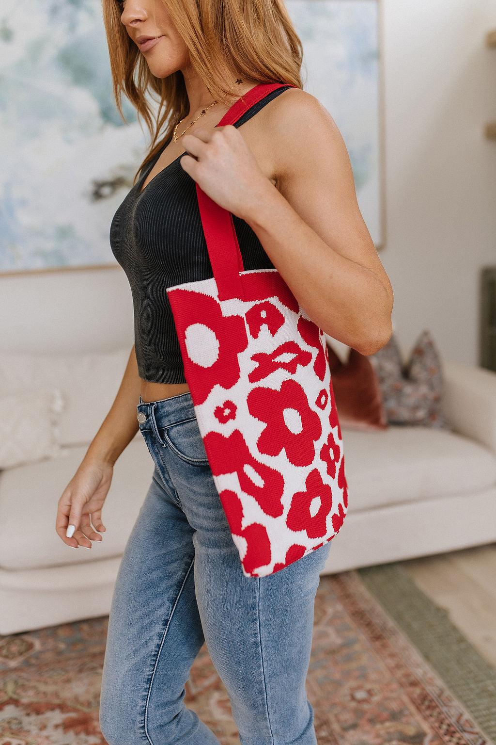 Lazy Daisy Knit Bag in Red Womens Ave Shops   