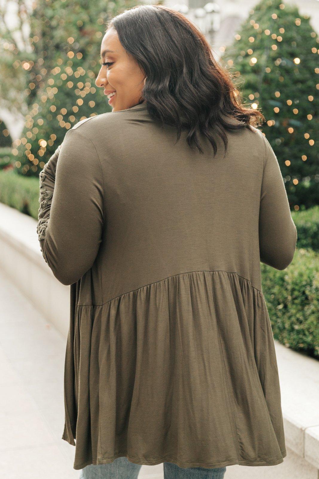 Little Bit Of Lace Cardigan In Olive Womens Ave Shops   