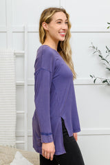 Long Sleeve Knit Top With Pocket In Denim Blue Womens Ave Shops   