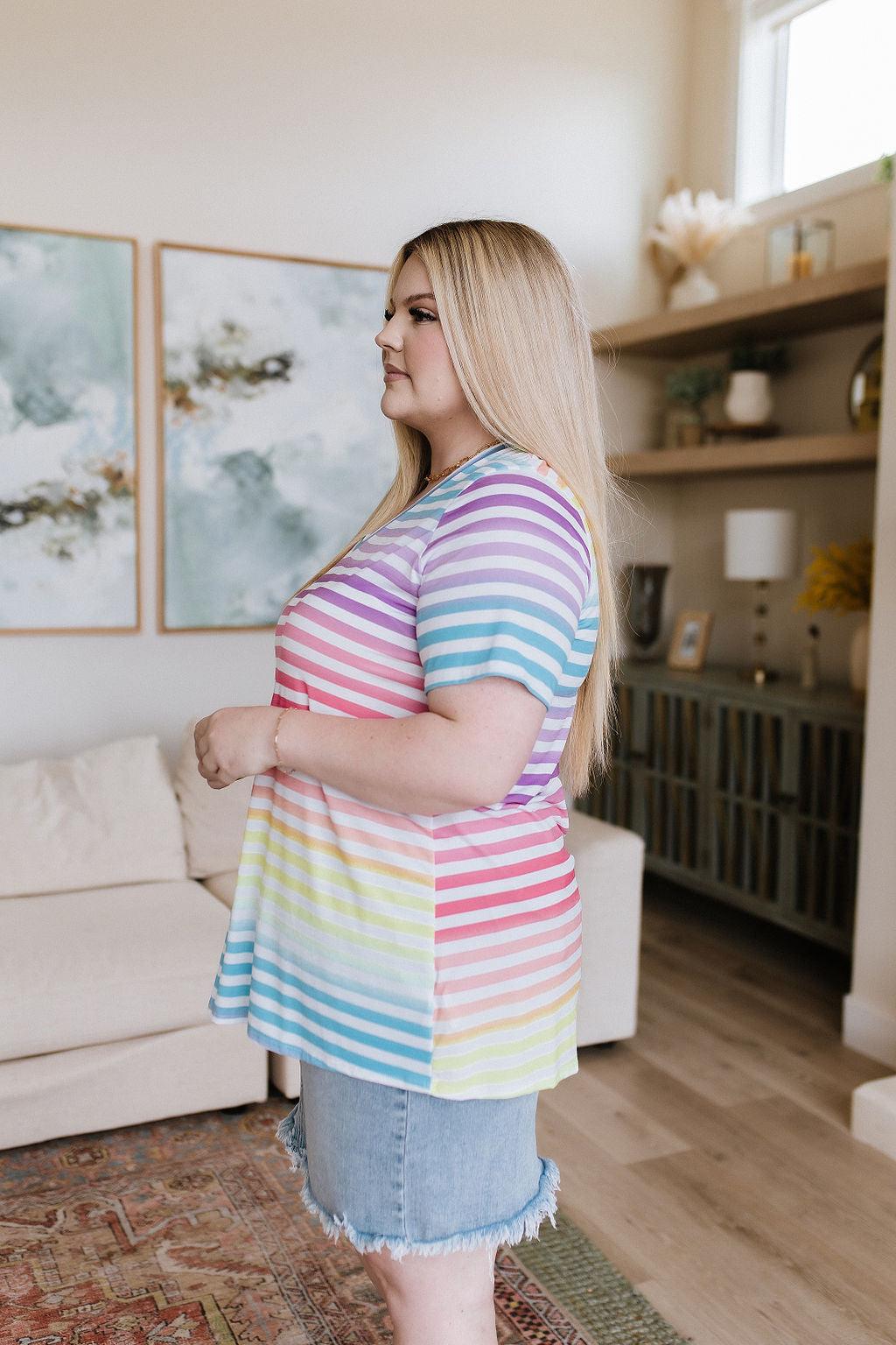 Looking for Rainbows V-Neck Striped Top Womens Ave Shops   