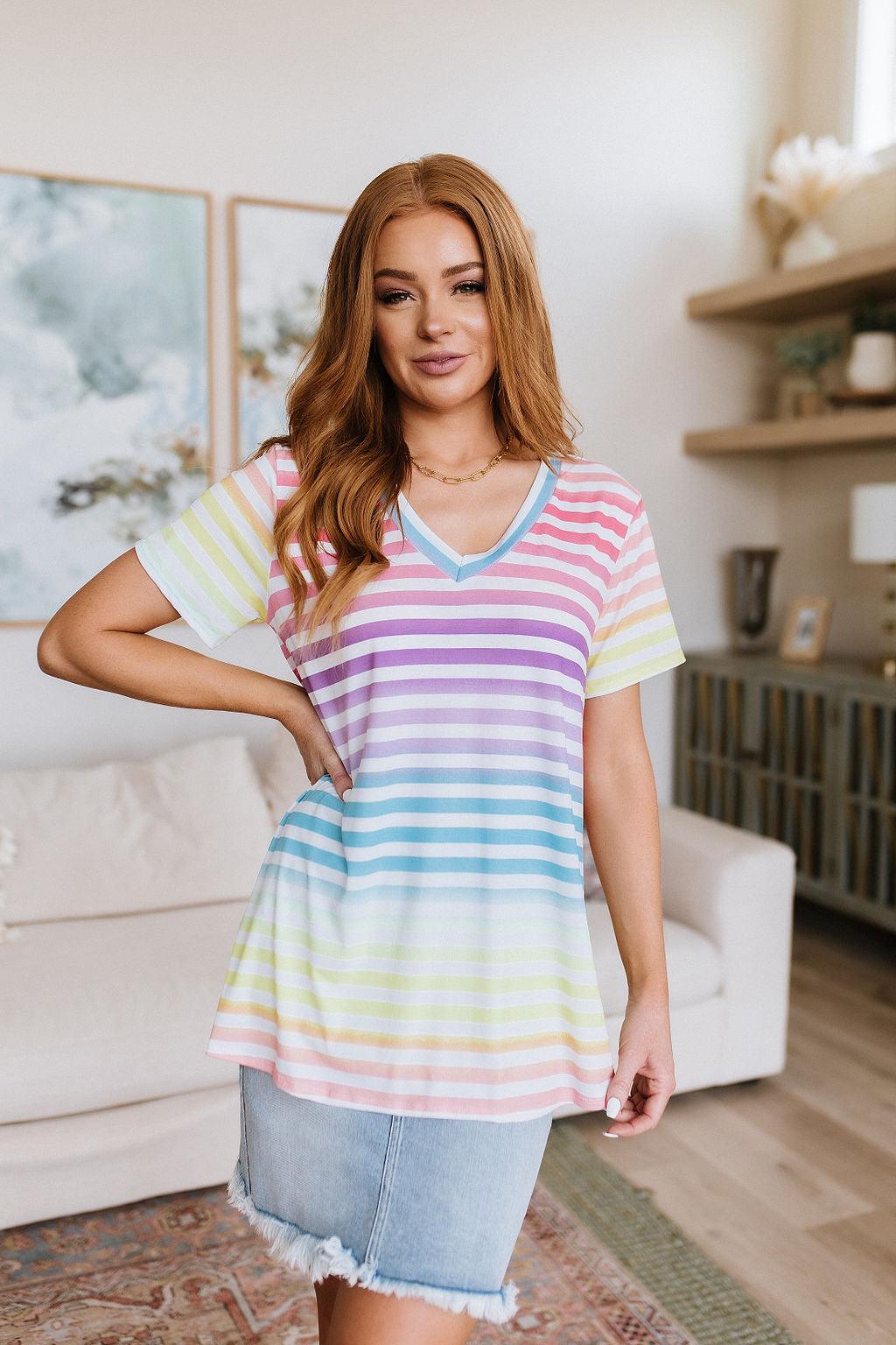 Looking for Rainbows V-Neck Striped Top Womens Ave Shops   