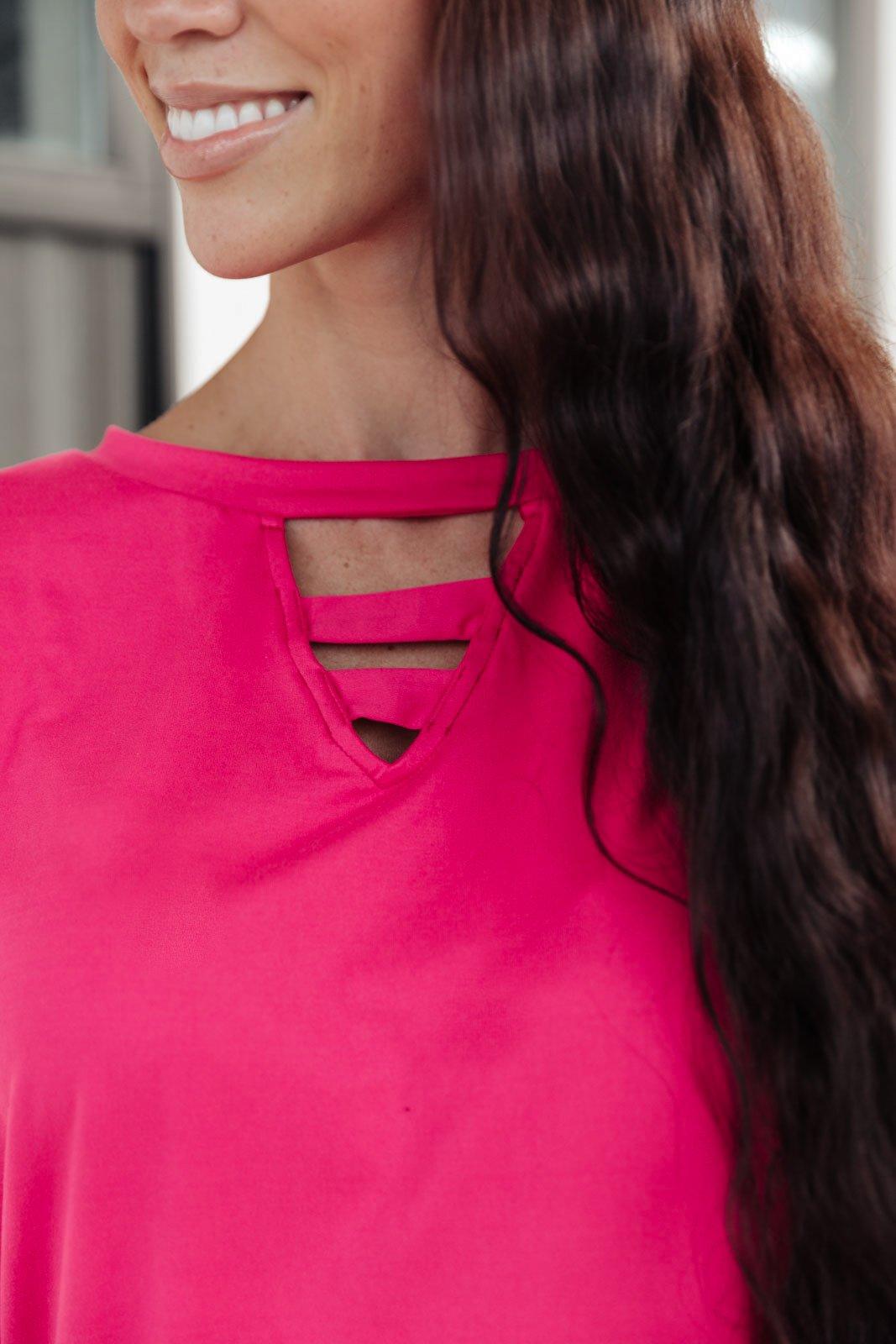 Lovely Ladder V Neck Top in Pink Womens Ave Shops   