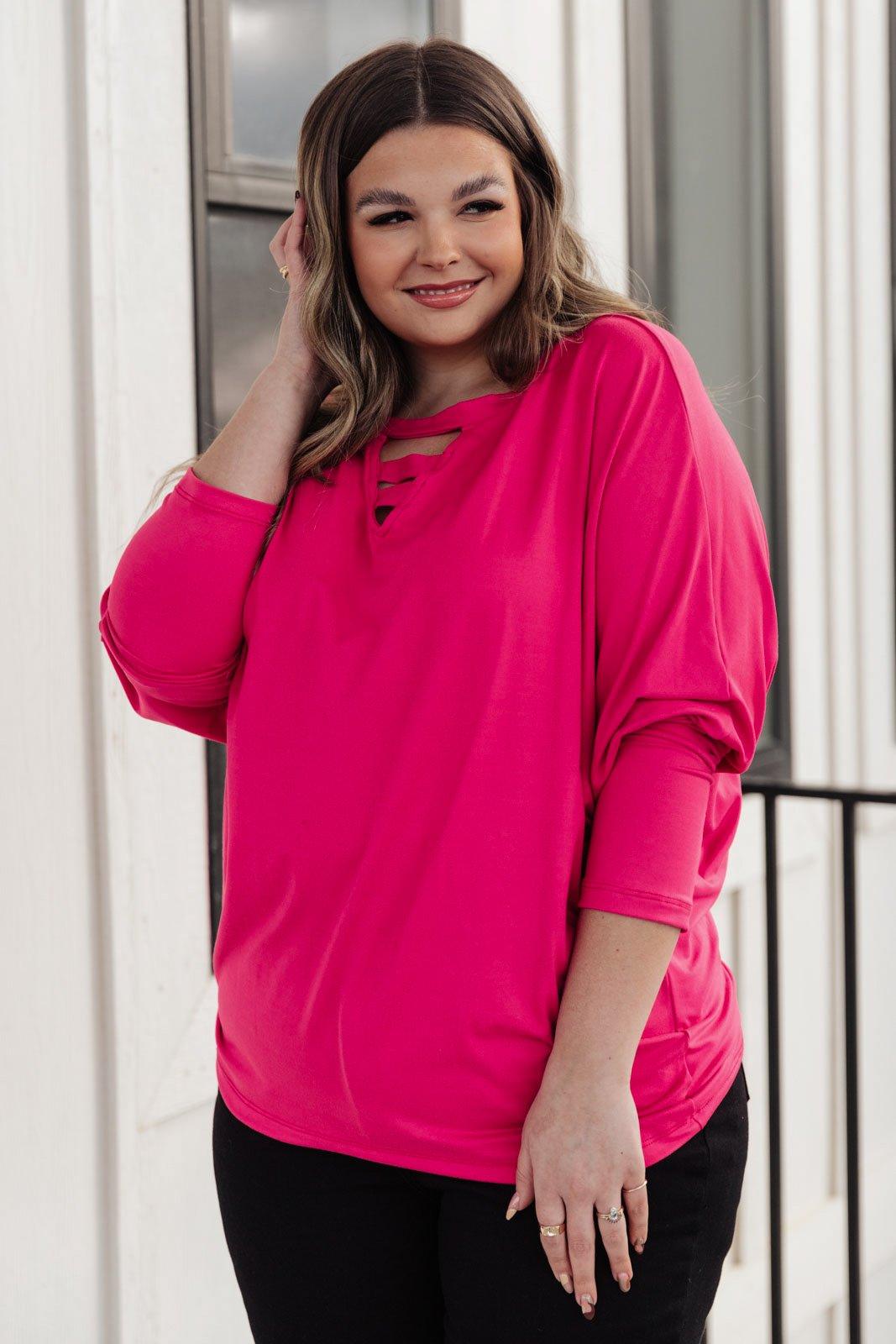 Lovely Ladder V Neck Top in Pink Womens Ave Shops   