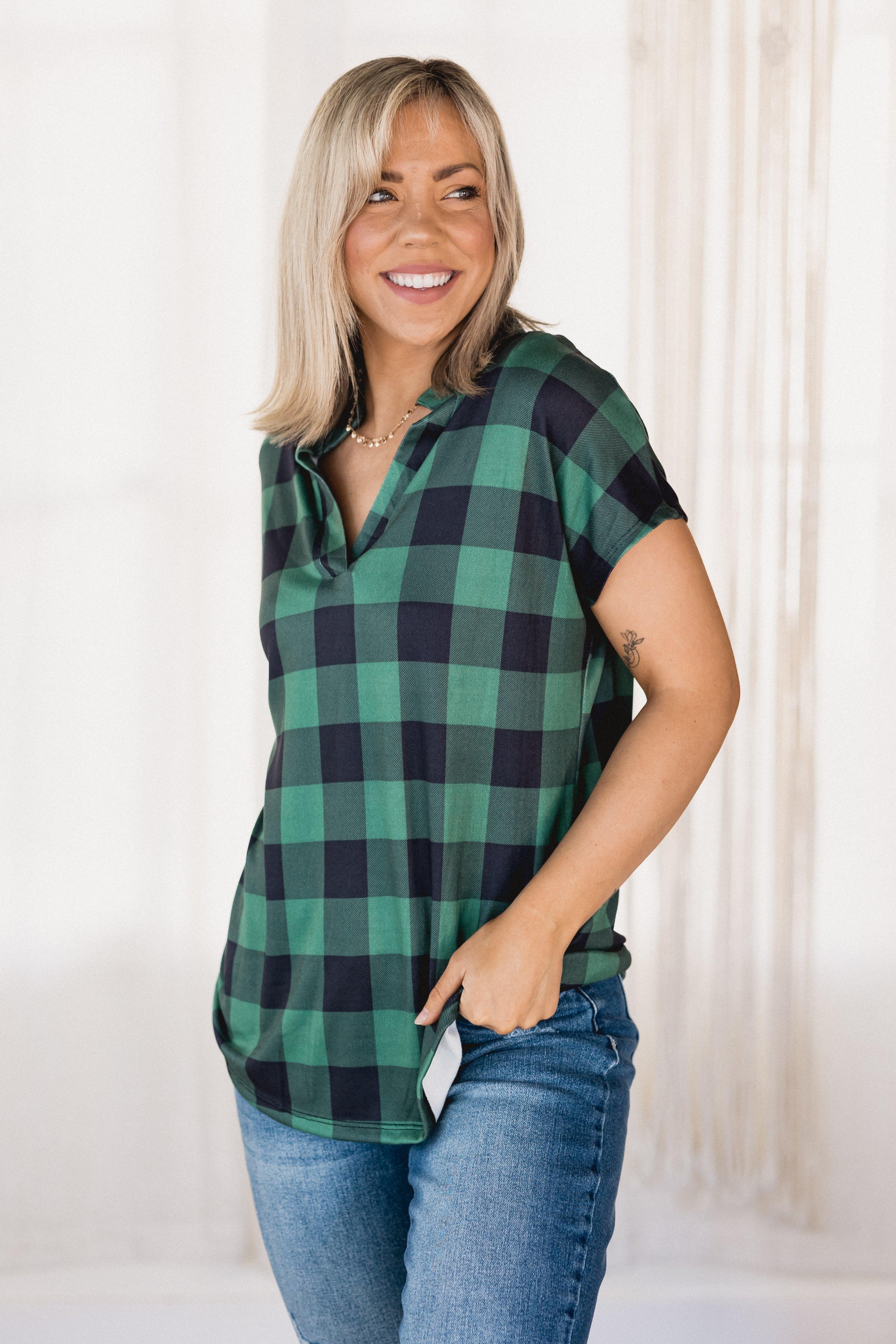 Lucky in Plaid Short Sleeve Giftmas Boutique Simplified   