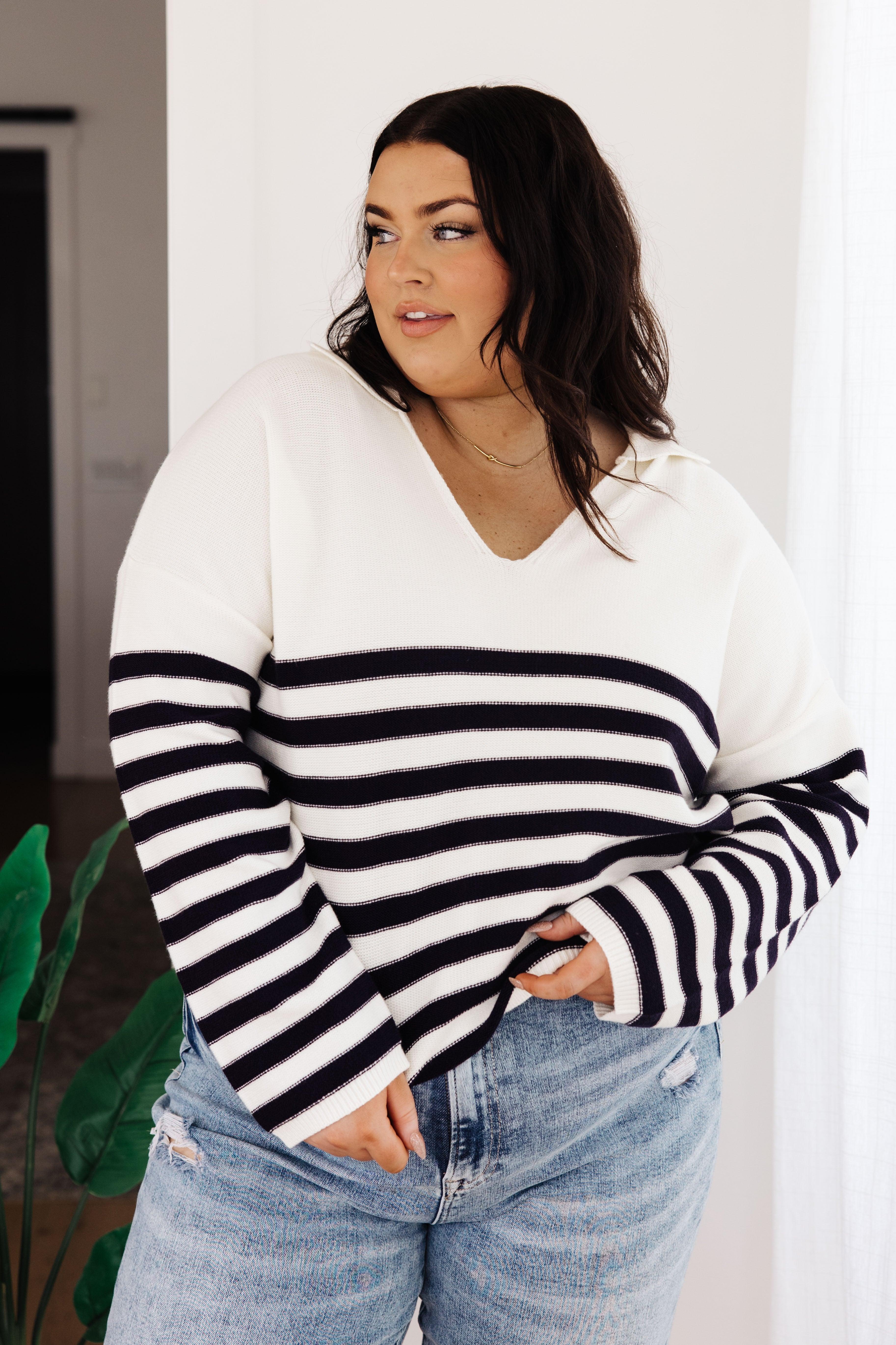 Memorable Moments Striped Sweater in White Womens Ave Shops   