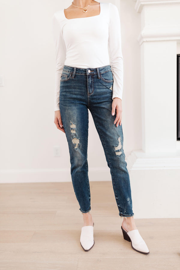 Mid-Rise Destroyed Relaxed Fit Jeans - Judy Blue Womens Ave Shops   
