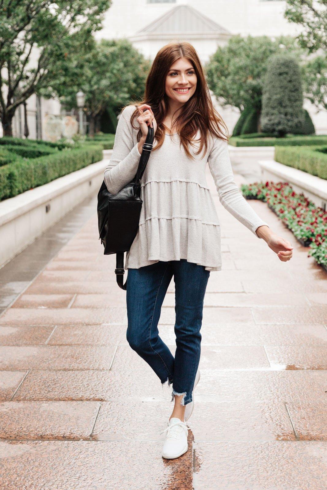 Nicely Done Tiered Top in Gray Womens Ave Shops   