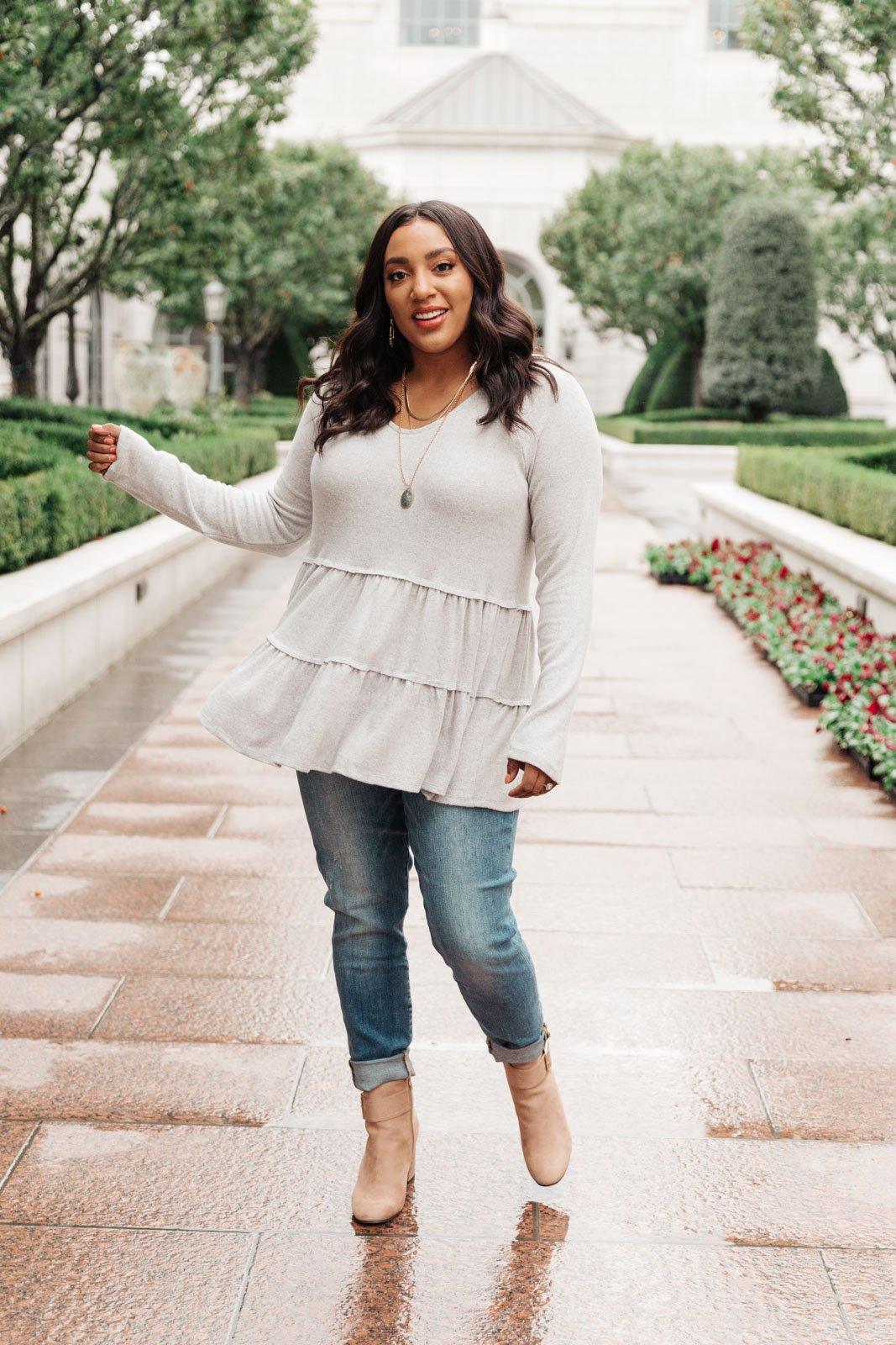 Nicely Done Tiered Top in Gray Womens Ave Shops   