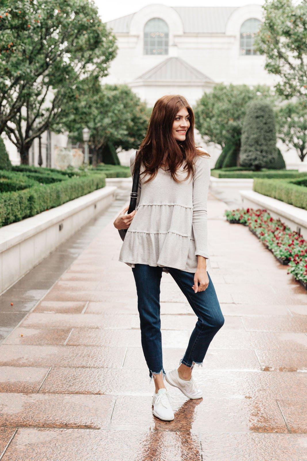 Nicely Done Tiered Top in Gray Womens Ave Shops   