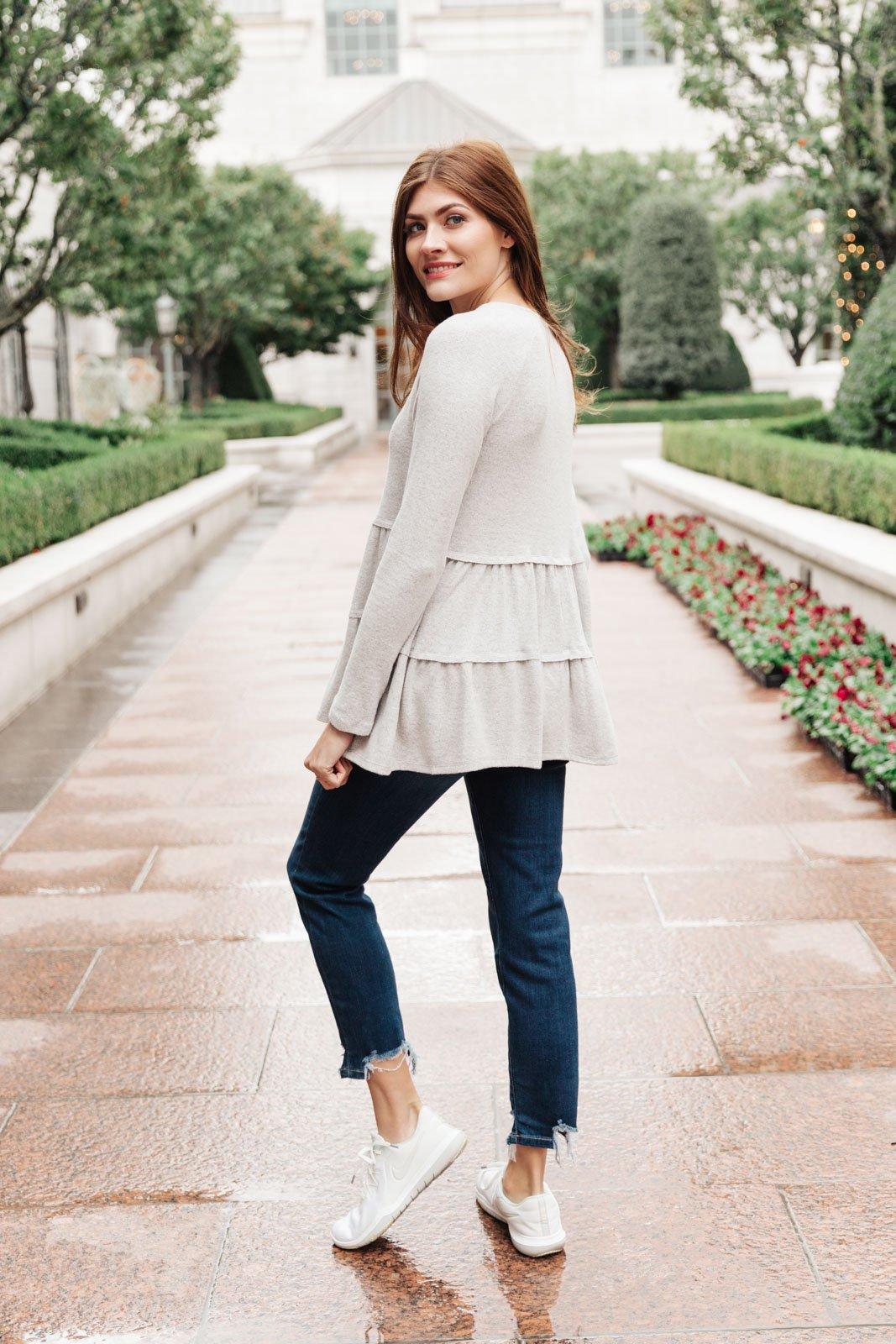 Nicely Done Tiered Top in Gray Womens Ave Shops   