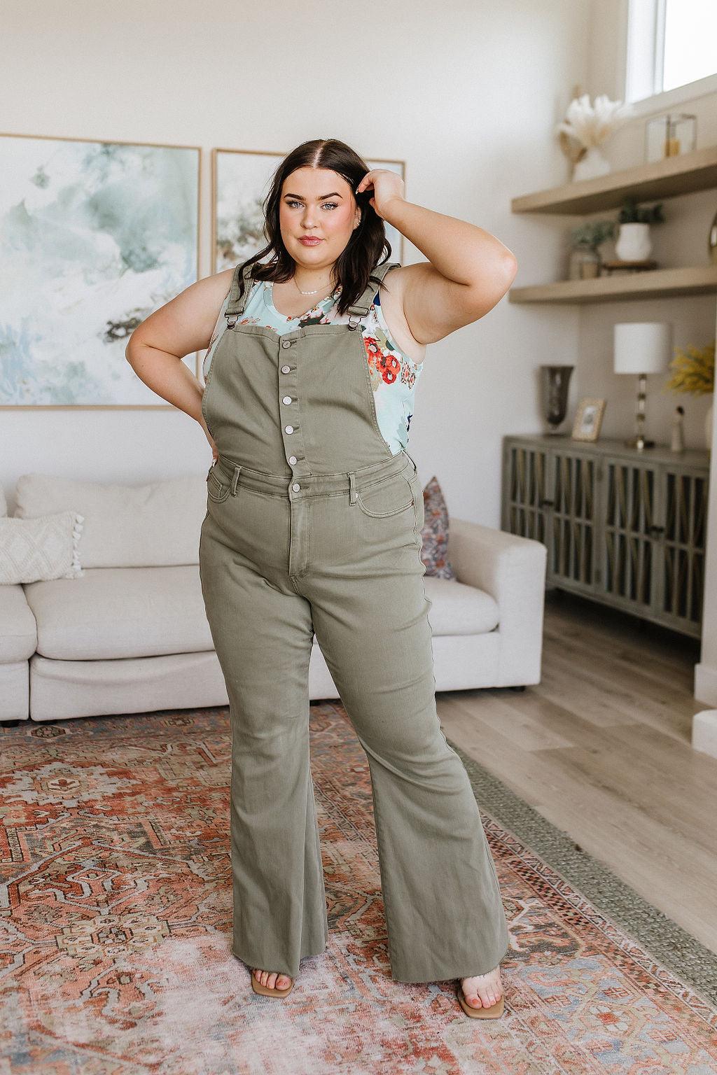 Olivia Control Top Release Hem Overalls in Olive - Judy Blue Womens Ave Shops   