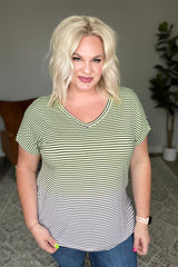 Ombre Stripe V-Neck T in Lime Womens Ave Shops   