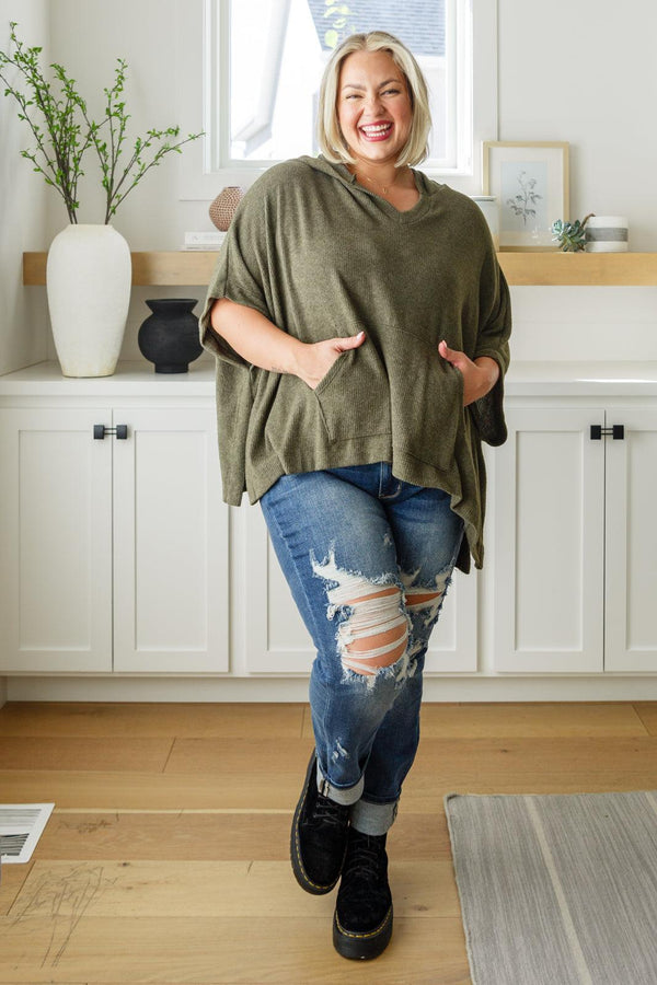 Perfectly Poised Hooded Poncho in Olive Womens Ave Shops   