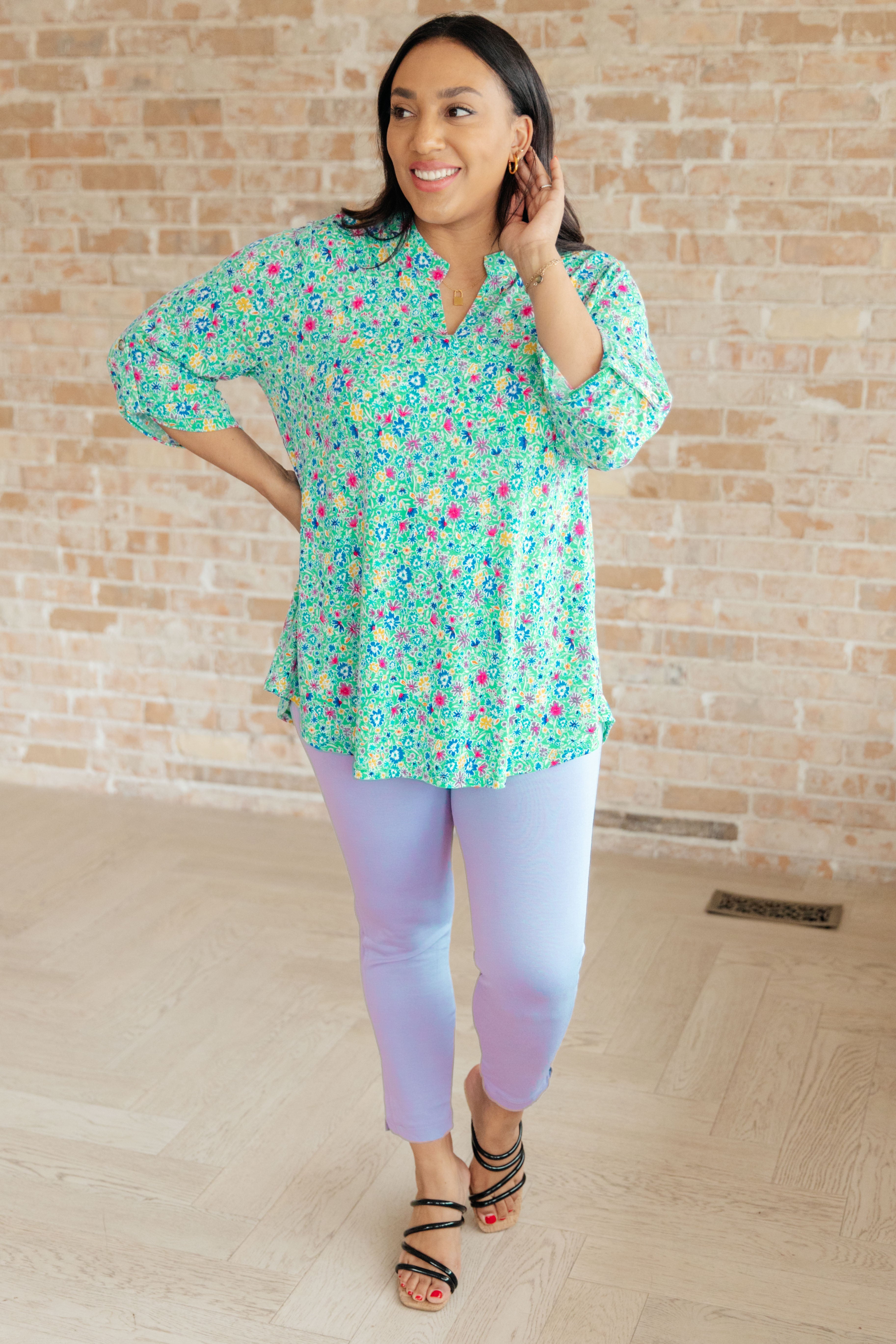 Lizzy Top in Emerald Floral Tops Ave Shops   