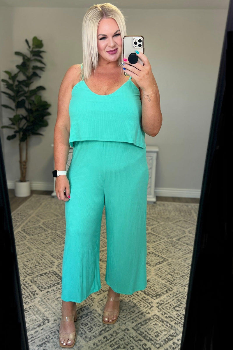 Ribbed Double Layer Jumpsuit in Mint Womens Ave Shops   