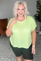 Round Neck Cuffed Sleeve Top in Lime Womens Ave Shops   