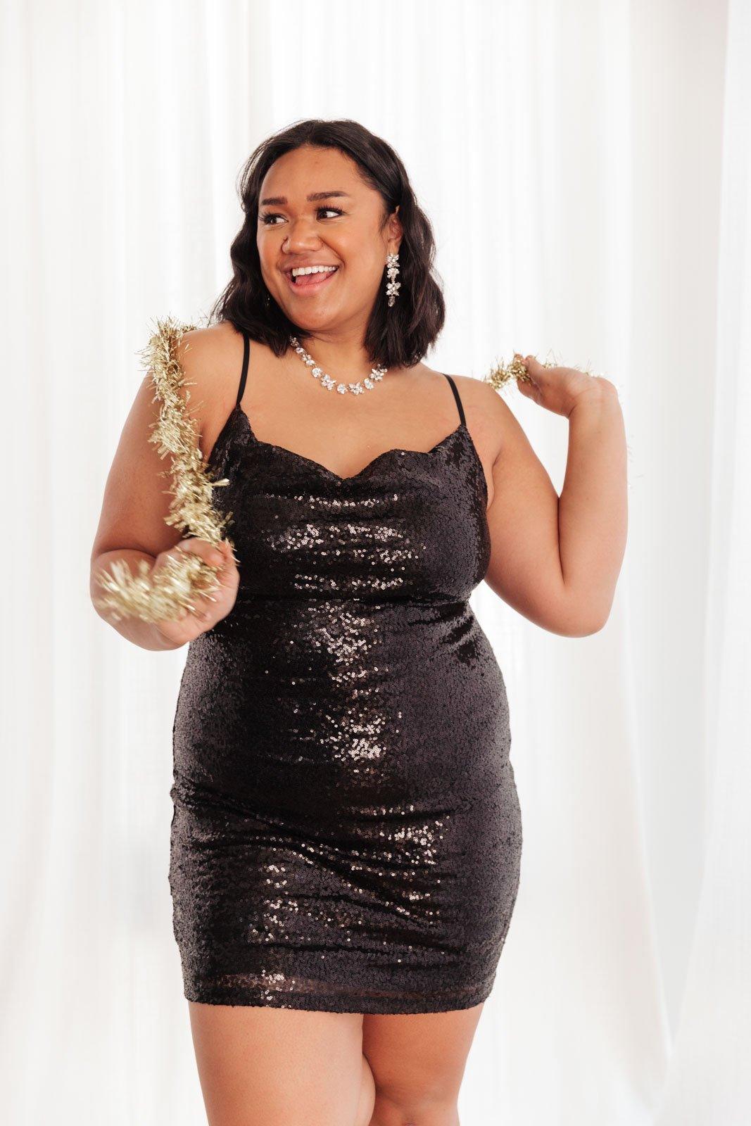 Shining in Sequins Dress in Black Womens Ave Shops   