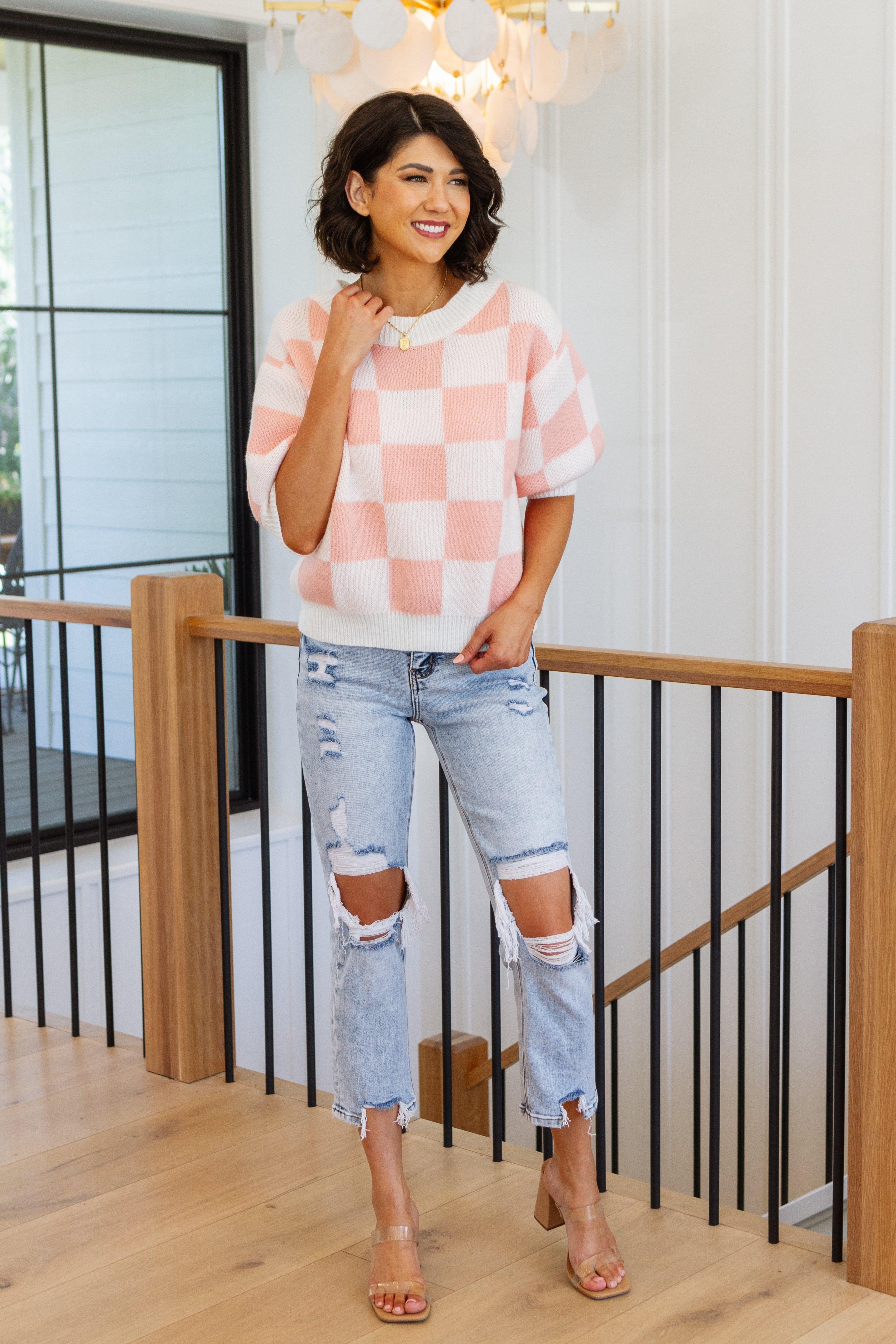 Start Me Up Checkered Sweater Womens Ave Shops   