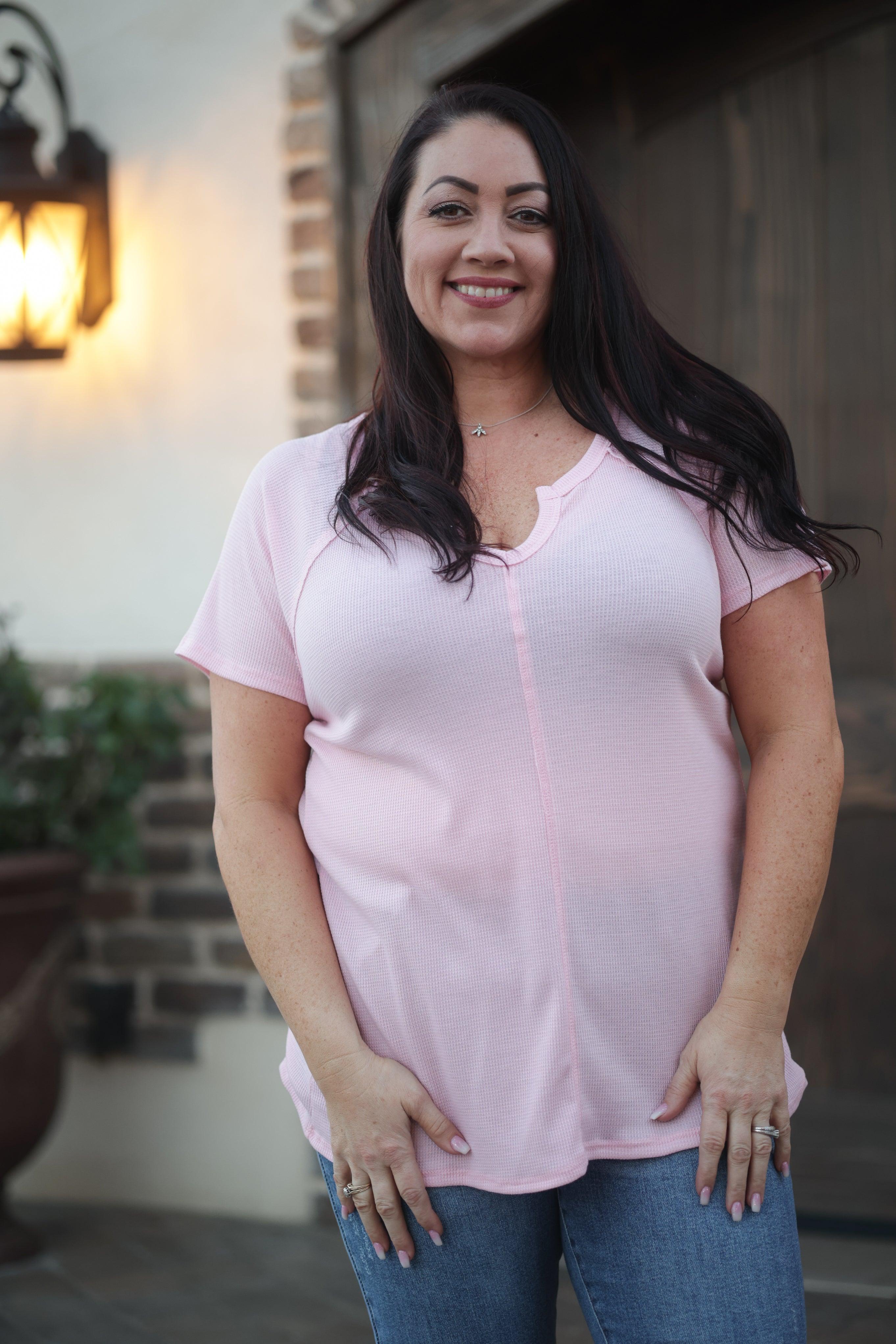 Stitched in Pink Short Sleeve Top Giftmas Boutique Simplified   