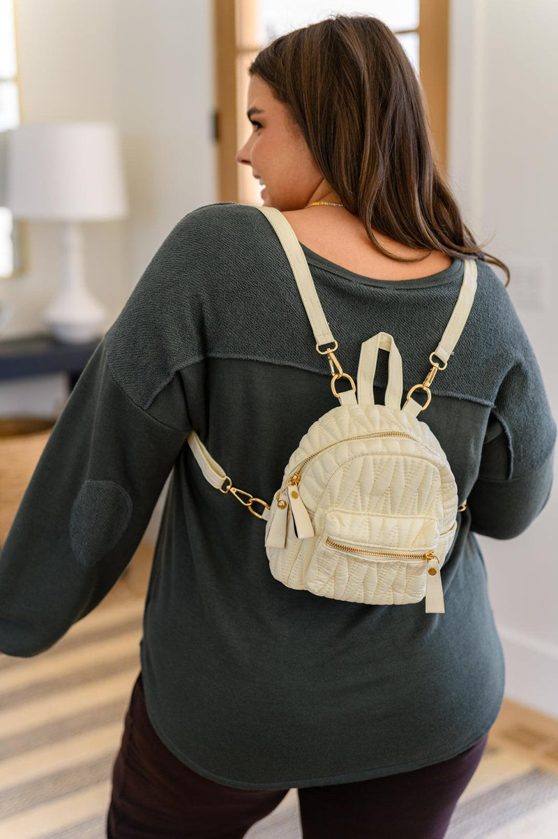Take It With You Quilted Mini Backpack in Cream Womens Ave Shops   