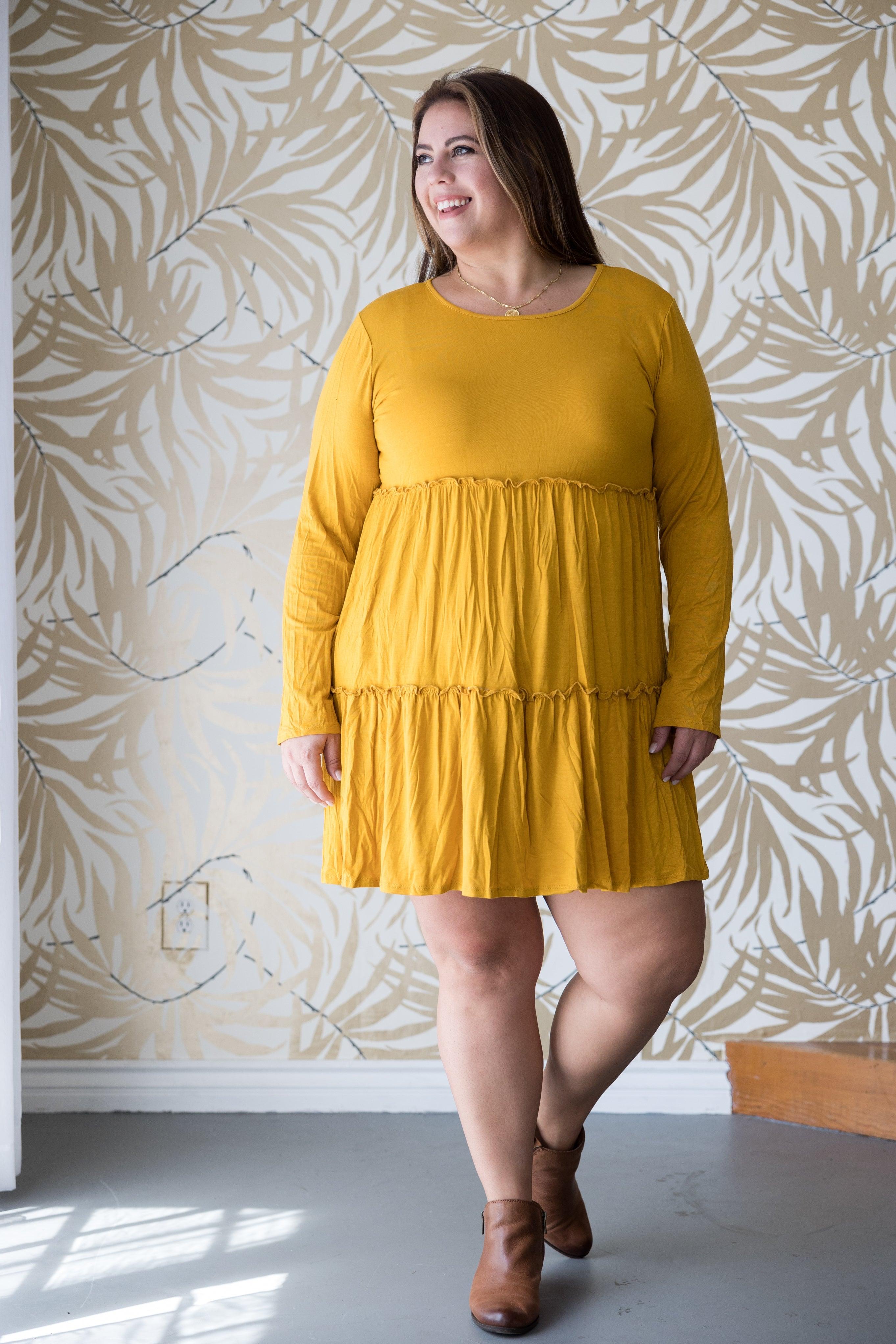 Tiered Decadence Mustard Dress Giftmas Boutique Simplified   