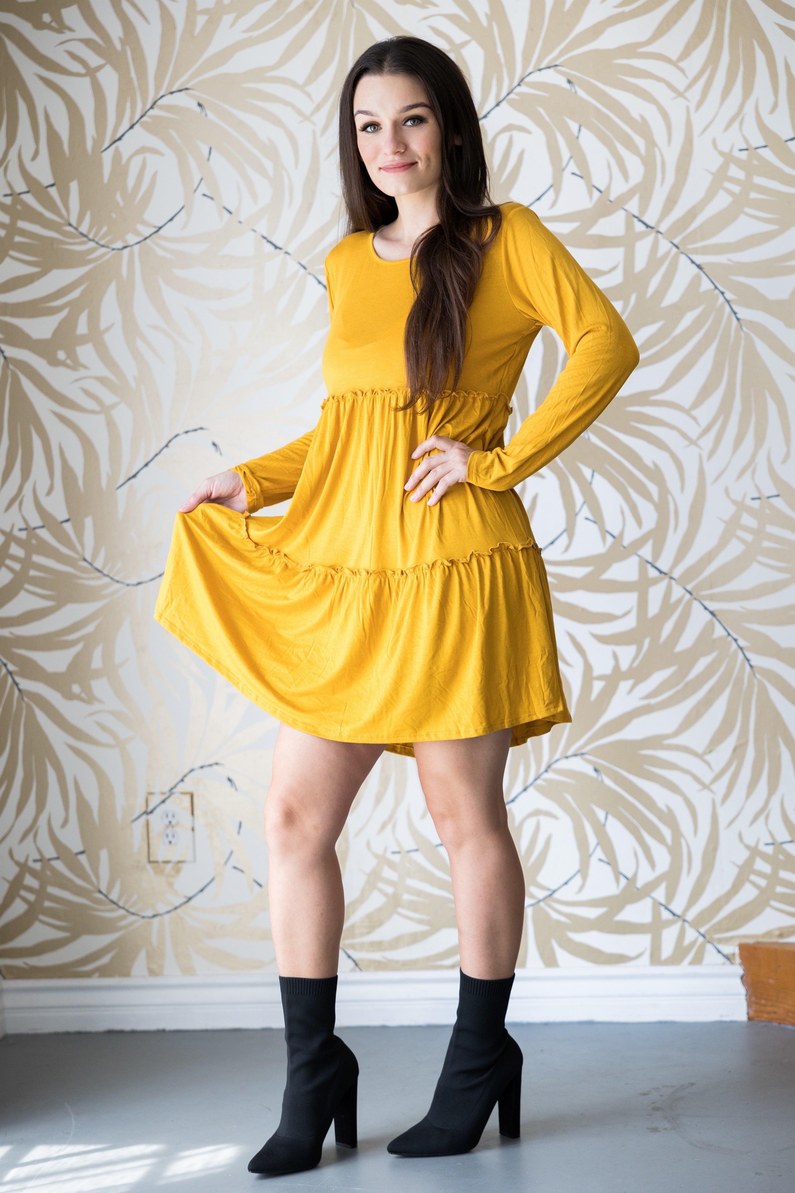 Tiered Decadence Mustard Dress Giftmas Boutique Simplified   