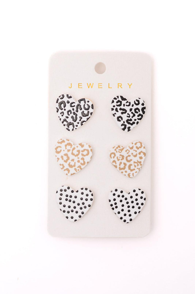 Triple Hearts Studs in Animal Womens Ave Shops   
