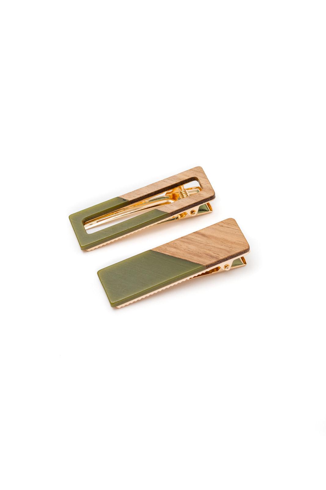 Two Tone Hair Clip Set in Green Womens Ave Shops   