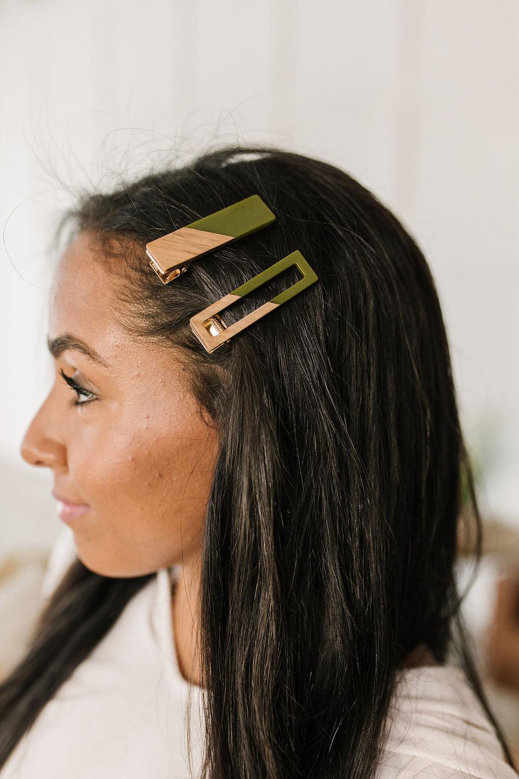 Two Tone Hair Clip Set in Green Womens Ave Shops   