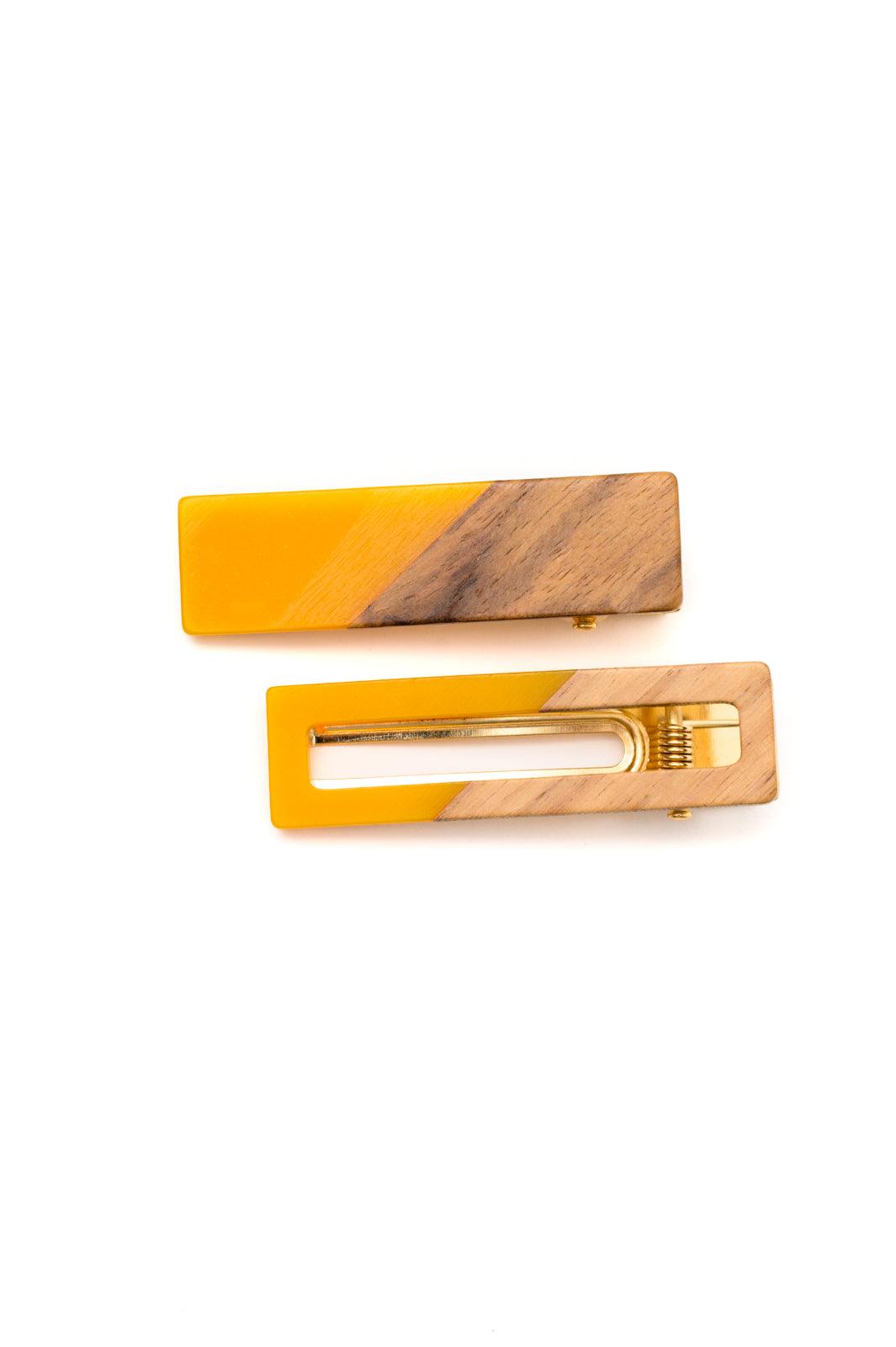Two Tone Hair Clip Set in Yellow Womens Ave Shops   