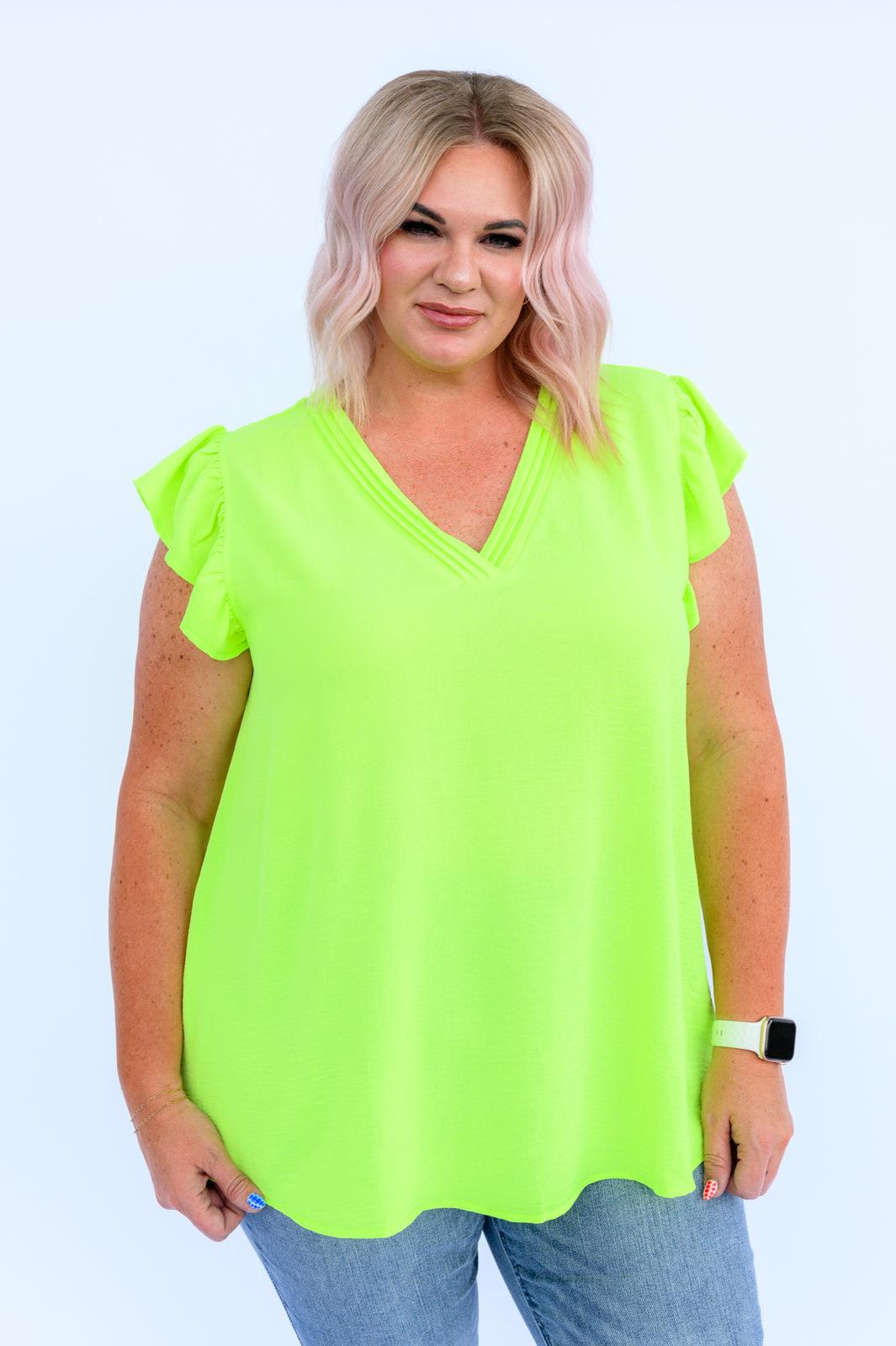 Under Neon Lights Ruffle Sleeve Top Womens Ave Shops   