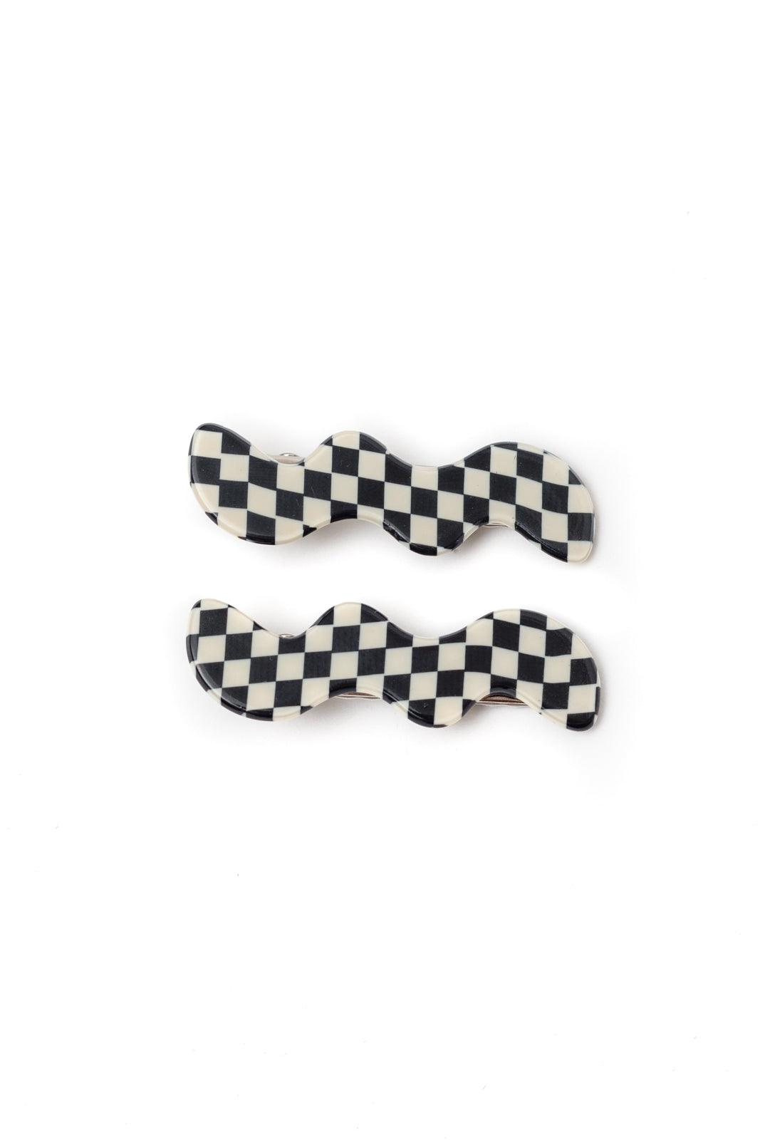 Wavy Clip Set in Checkered Black Womens Ave Shops   