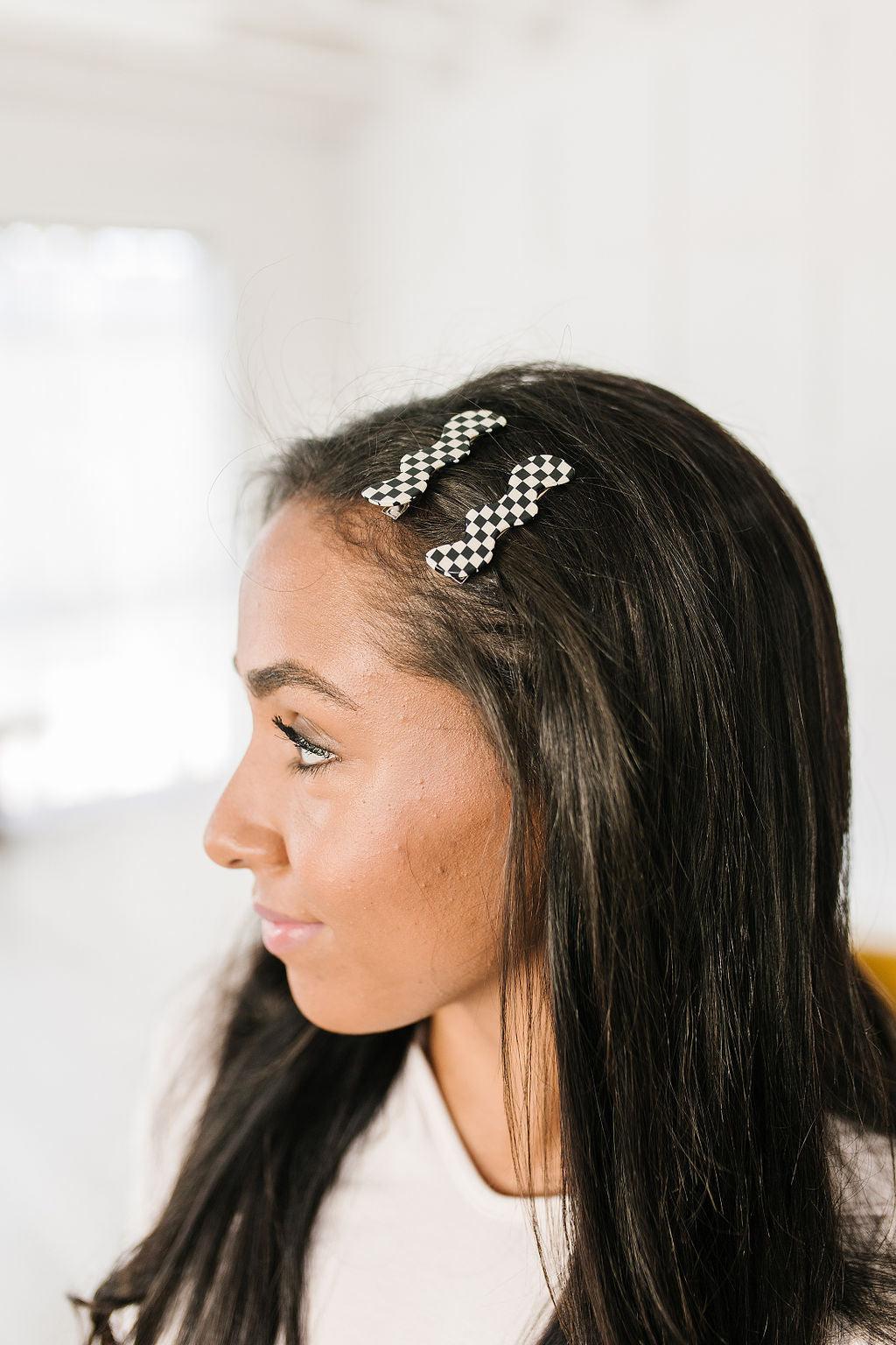 Wavy Clip Set in Checkered Black Womens Ave Shops   