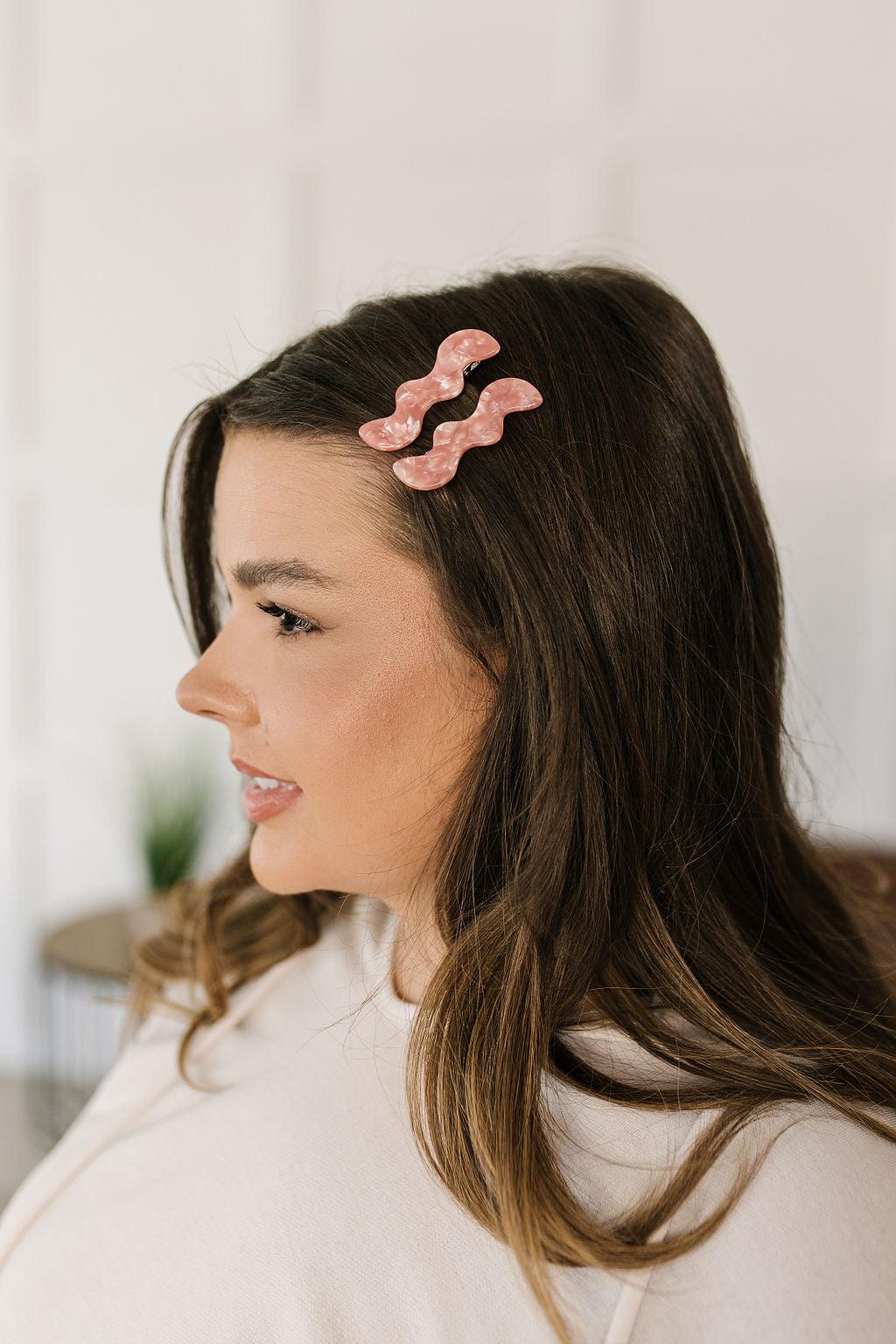 Wavy Clip Set Pink Pearl Womens Ave Shops   