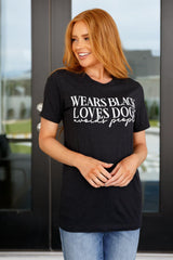 Wears Black, Loves Dogs Graphic Tee in Heather Black Womens Ave Shops   