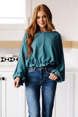 Winging It Ruffle Detail Top in Teal Womens Ave Shops   