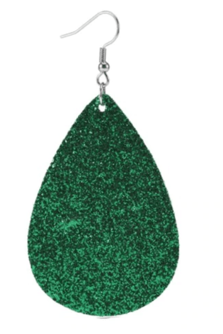 Winter Green Teardrop Leather Earrings  Boutique Simplified   